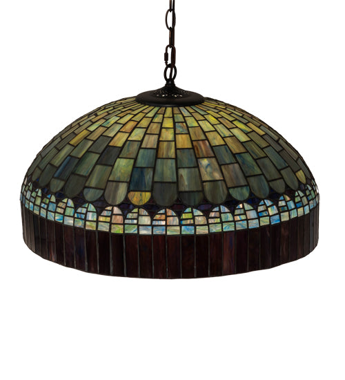 Meyda Lighting Tiffany Candice 22" 3-Light Mahogany Bronze Pendant Light With Multi-Colored Shade Glass