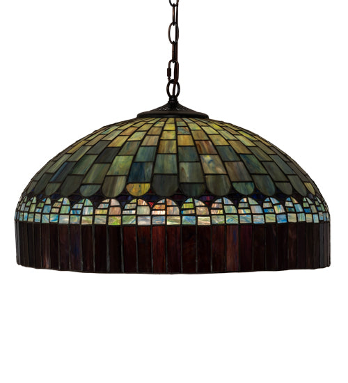 Meyda Lighting Tiffany Candice 22" 3-Light Mahogany Bronze Pendant Light With Multi-Colored Shade Glass