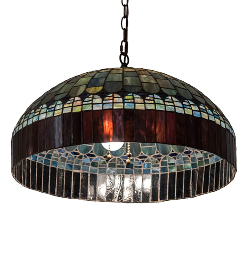 Meyda Lighting Tiffany Candice 22" 3-Light Mahogany Bronze Pendant Light With Multi-Colored Shade Glass