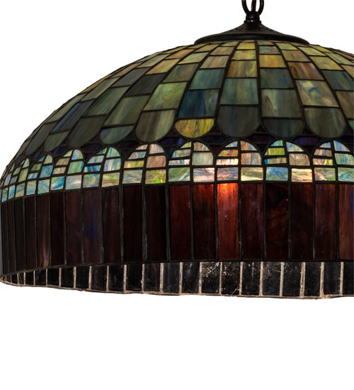 Meyda Lighting Tiffany Candice 22" 3-Light Mahogany Bronze Pendant Light With Multi-Colored Shade Glass