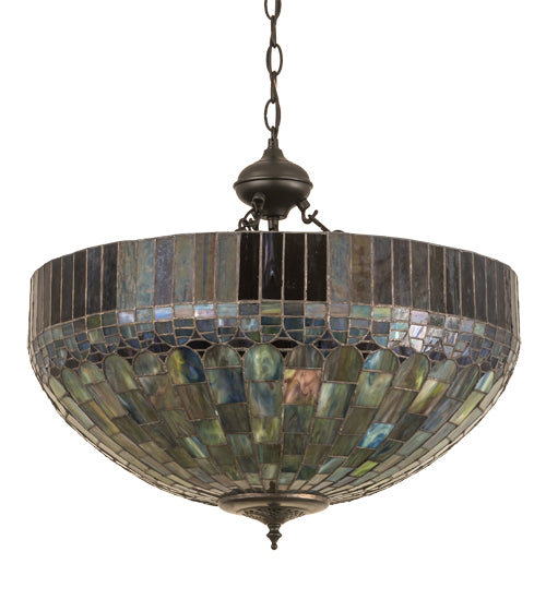 Meyda Lighting Tiffany Candice 22" 3-Light Solar Black Inverted Pendant Light With Multi-Colored Shade Glass
