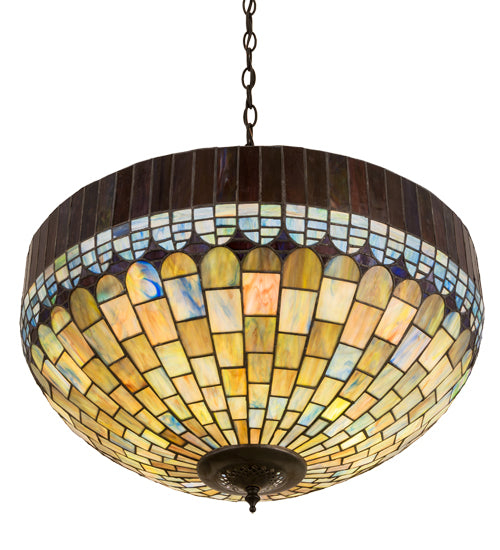 Meyda Lighting Tiffany Candice 22" 3-Light Solar Black Inverted Pendant Light With Multi-Colored Shade Glass