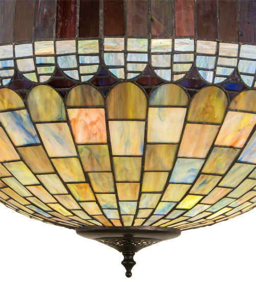 Meyda Lighting Tiffany Candice 22" 3-Light Solar Black Inverted Pendant Light With Multi-Colored Shade Glass