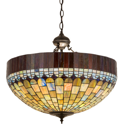 Meyda Lighting Tiffany Candice 22" 3-Light Solar Black Inverted Pendant Light With Multi-Colored Shade Glass