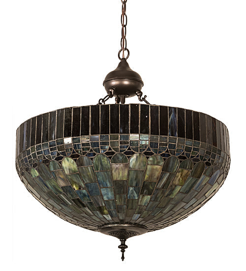Meyda Lighting Tiffany Candice 22" 6-Light Mahogany Bronze Inverted Pendant Light With Multi-Colored Shade Glass