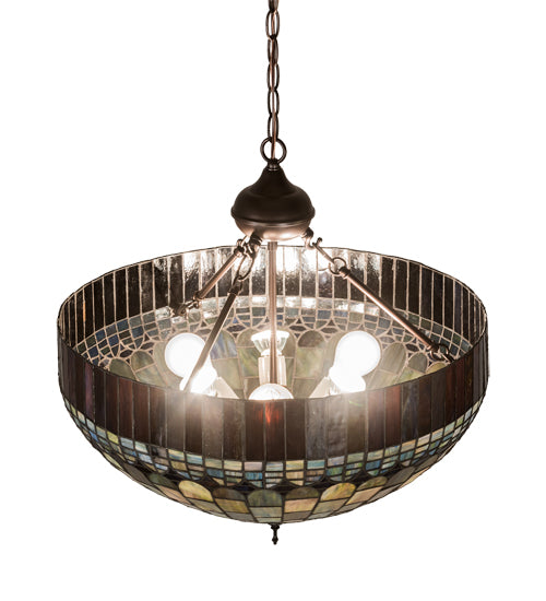 Meyda Lighting Tiffany Candice 22" 6-Light Mahogany Bronze Inverted Pendant Light With Multi-Colored Shade Glass
