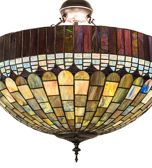 Meyda Lighting Tiffany Candice 22" 6-Light Mahogany Bronze Inverted Pendant Light With Multi-Colored Shade Glass