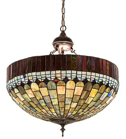 Meyda Lighting Tiffany Candice 22" 6-Light Mahogany Bronze Inverted Pendant Light With Multi-Colored Shade Glass