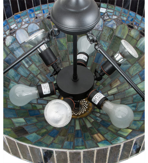 Meyda Lighting Tiffany Candice 22" 6-Light Solar Black Inverted Pendant Light With Multi-Colored Shade Glass