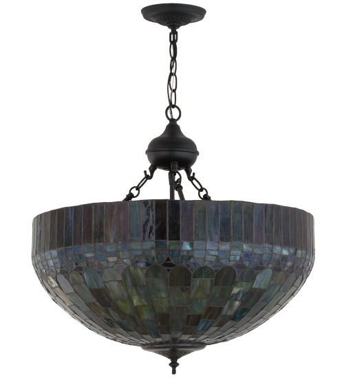 Meyda Lighting Tiffany Candice 22" 6-Light Solar Black Inverted Pendant Light With Multi-Colored Shade Glass