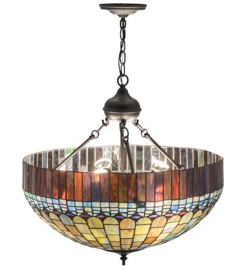Meyda Lighting Tiffany Candice 22" 6-Light Solar Black Inverted Pendant Light With Multi-Colored Shade Glass