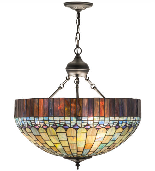 Meyda Lighting Tiffany Candice 22" 6-Light Solar Black Inverted Pendant Light With Multi-Colored Shade Glass