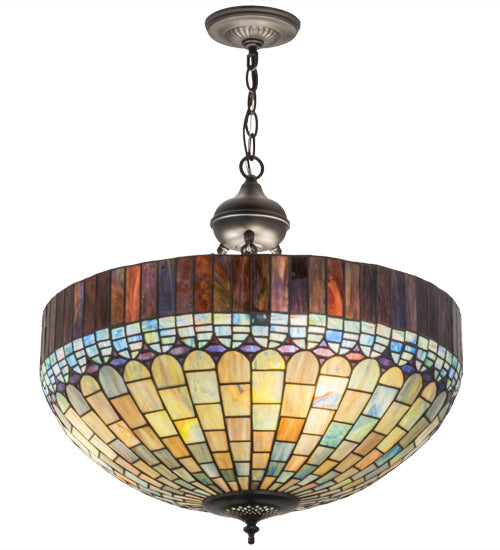 Meyda Lighting Tiffany Candice 22" 6-Light Solar Black Inverted Pendant Light With Multi-Colored Shade Glass