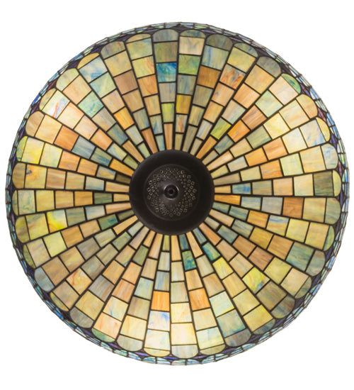 Meyda Lighting Tiffany Candice 22" 6-Light Solar Black Inverted Pendant Light With Multi-Colored Shade Glass