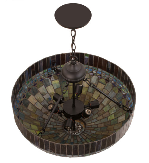 Meyda Lighting Tiffany Candice 22" 6-Light Solar Black Inverted Pendant Light With Multi-Colored Shade Glass