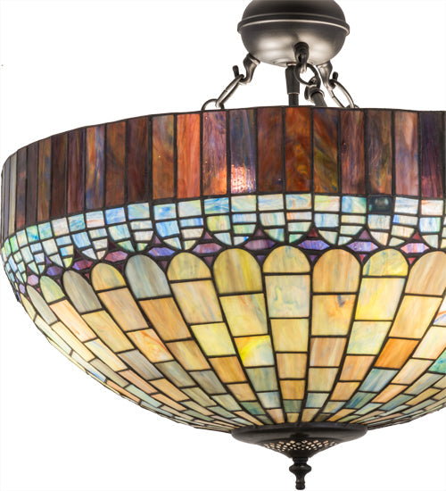 Meyda Lighting Tiffany Candice 22" 6-Light Solar Black Inverted Pendant Light With Multi-Colored Shade Glass