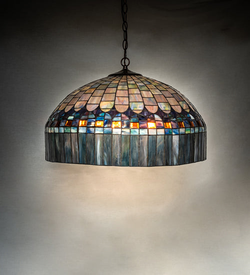 Meyda Lighting Tiffany Candice 22" 9-Light Mahogany Bronze Pendant Light With Multi-Colored Shade Glass
