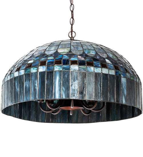 Meyda Lighting Tiffany Candice 22" 9-Light Mahogany Bronze Pendant Light With Multi-Colored Shade Glass