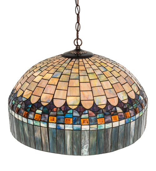 Meyda Lighting Tiffany Candice 22" 9-Light Mahogany Bronze Pendant Light With Multi-Colored Shade Glass