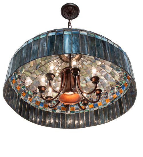 Meyda Lighting Tiffany Candice 22" 9-Light Mahogany Bronze Pendant Light With Multi-Colored Shade Glass