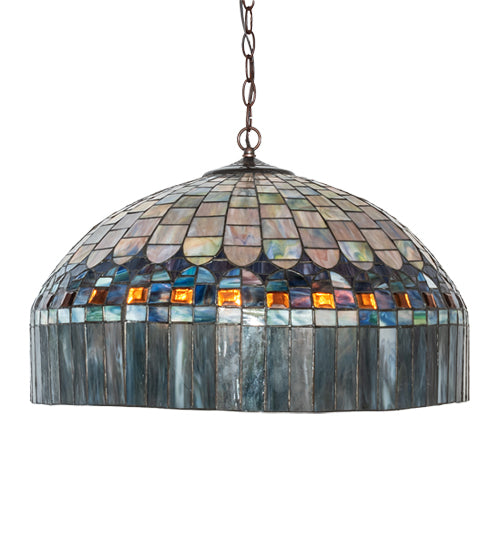 Meyda Lighting Tiffany Candice 22" 9-Light Mahogany Bronze Pendant Light With Multi-Colored Shade Glass