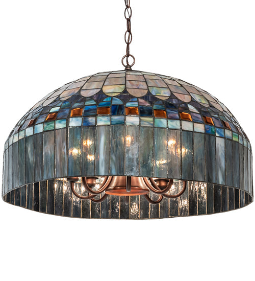 Meyda Lighting Tiffany Candice 22" 9-Light Mahogany Bronze Pendant Light With Multi-Colored Shade Glass