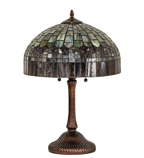 Meyda Lighting Tiffany Candice 23" 2-Light Mahogany Bronze Table Lamp With Multi-Colored Stained Shade Glass