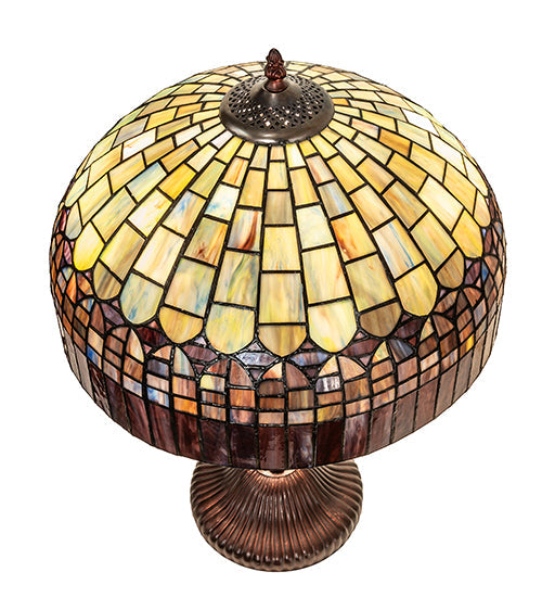 Meyda Lighting Tiffany Candice 23" 2-Light Mahogany Bronze Table Lamp With Multi-Colored Stained Shade Glass