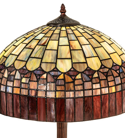 Meyda Lighting Tiffany Candice 23" 2-Light Mahogany Bronze Table Lamp With Multi-Colored Stained Shade Glass