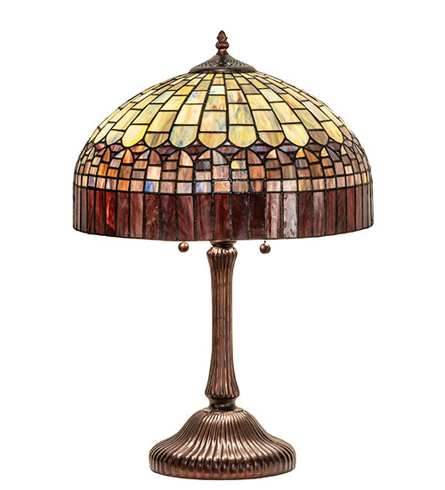 Meyda Lighting Tiffany Candice 23" 2-Light Mahogany Bronze Table Lamp With Multi-Colored Stained Shade Glass