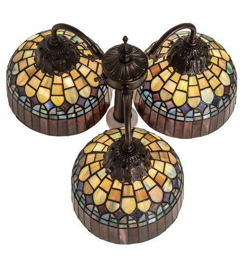 Meyda Lighting Tiffany Candice 23" 3-Light Mahogany Bronze Table Lamp With Multi-Colored Shade Glass