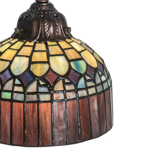 Meyda Lighting Tiffany Candice 23" 3-Light Mahogany Bronze Table Lamp With Multi-Colored Shade Glass