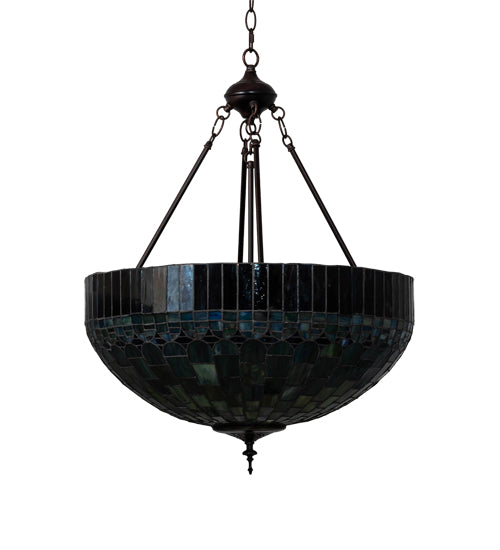 Meyda Lighting Tiffany Candice 232779 22" 3-Light Mahogany Bronze Inverted Pendant Light With Multi-Colored Shade Glass