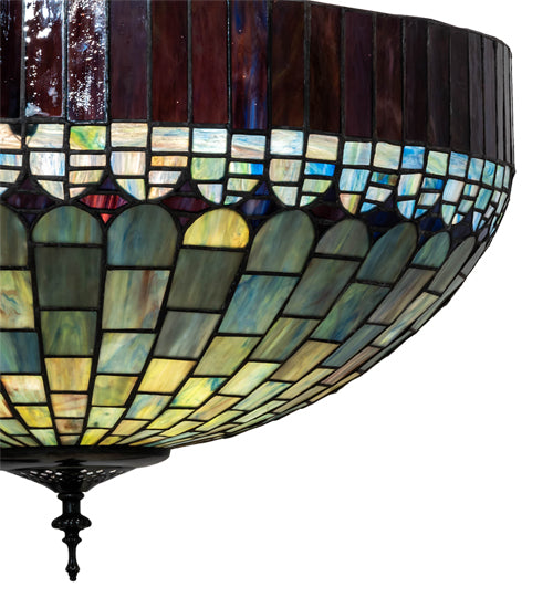 Meyda Lighting Tiffany Candice 232779 22" 3-Light Mahogany Bronze Inverted Pendant Light With Multi-Colored Shade Glass