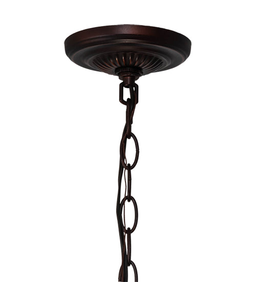 Meyda Lighting Tiffany Candice 232779 22" 3-Light Mahogany Bronze Inverted Pendant Light With Multi-Colored Shade Glass