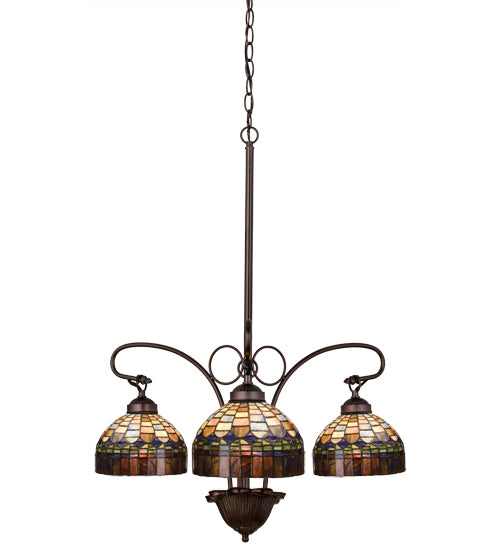 Meyda Lighting Tiffany Candice 24" 3-Light Mahogany Bronze Chandelier With Multi-Colored Shade Glass