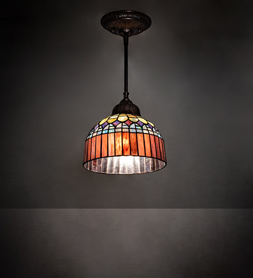 Meyda Lighting Tiffany Candice 244872 8" Mahogany Bronze Mini Pendant Light With Multi-Colored Shade Glass