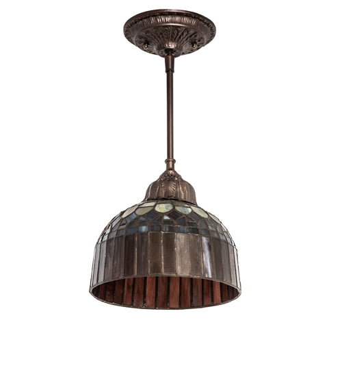 Meyda Lighting Tiffany Candice 244872 8" Mahogany Bronze Mini Pendant Light With Multi-Colored Shade Glass