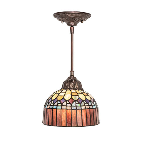 Meyda Lighting Tiffany Candice 244872 8" Mahogany Bronze Mini Pendant Light With Multi-Colored Shade Glass