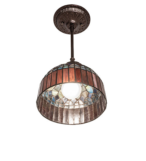 Meyda Lighting Tiffany Candice 244872 8" Mahogany Bronze Mini Pendant Light With Multi-Colored Shade Glass