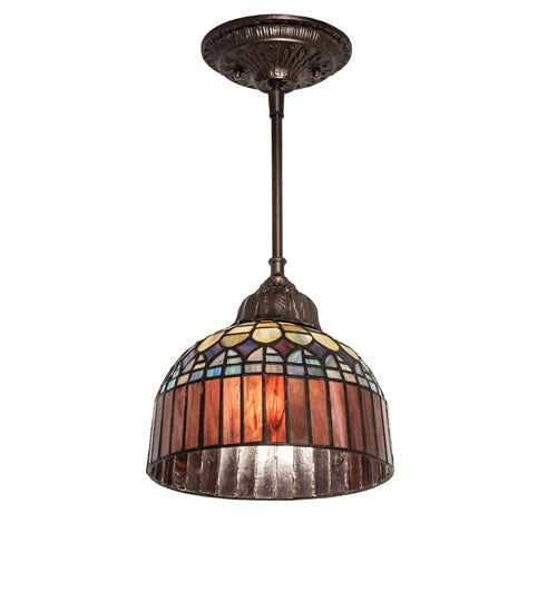 Meyda Lighting Tiffany Candice 244872 8" Mahogany Bronze Mini Pendant Light With Multi-Colored Shade Glass