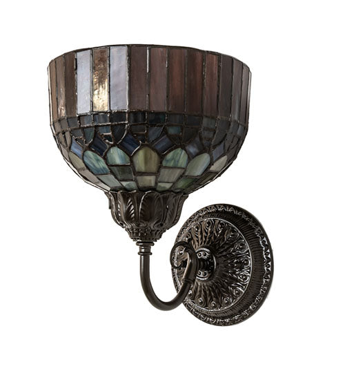 Meyda Lighting Tiffany Candice 245445 8" Mahogany Bronze Wall Sconce With Multi-Colored Shade Glass