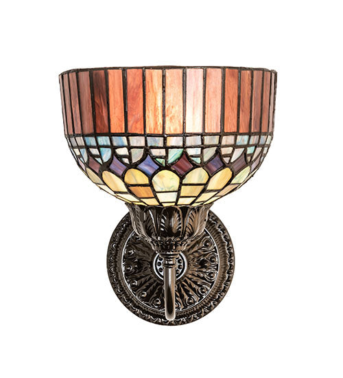 Meyda Lighting Tiffany Candice 245445 8" Mahogany Bronze Wall Sconce With Multi-Colored Shade Glass