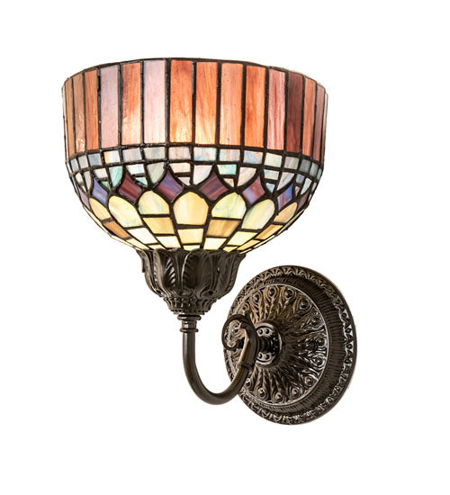 Meyda Lighting Tiffany Candice 245445 8" Mahogany Bronze Wall Sconce With Multi-Colored Shade Glass