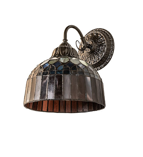 Meyda Lighting Tiffany Candice 250016 8" Mahogany Bronze Wall Sconce With Multi-Colored Shade Glass