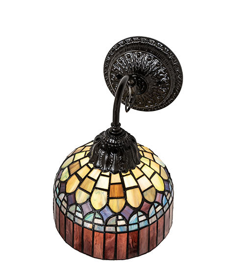 Meyda Lighting Tiffany Candice 250016 8" Mahogany Bronze Wall Sconce With Multi-Colored Shade Glass