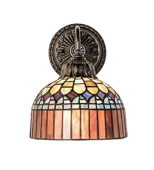 Meyda Lighting Tiffany Candice 250016 8" Mahogany Bronze Wall Sconce With Multi-Colored Shade Glass