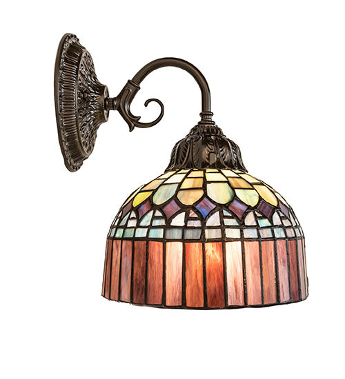 Meyda Lighting Tiffany Candice 250016 8" Mahogany Bronze Wall Sconce With Multi-Colored Shade Glass