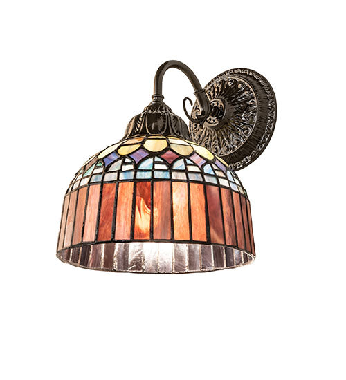 Meyda Lighting Tiffany Candice 250016 8" Mahogany Bronze Wall Sconce With Multi-Colored Shade Glass