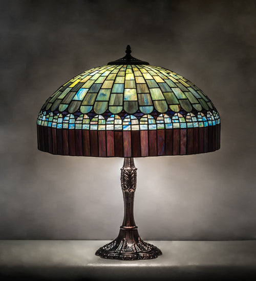 Meyda Lighting Tiffany Candice 26" 3-Light Mahogany Bronze Table Lamp With Multi-Colored Shade Glass
